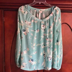 Lauren Conrad Aqua Bow Sleeve Blouse